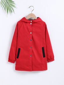 Niñas Abrigo con capucha con estampado de figura de manga raglán con bolsillos oblicuos - Rojo - Ver 1