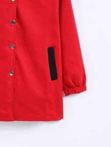 Niñas Abrigo con capucha con estampado de figura de manga raglán con bolsillos oblicuos - Rojo - Ver 3