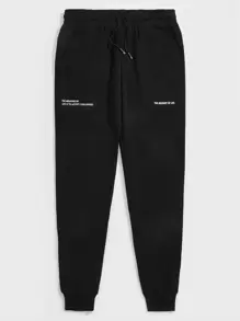 GENTILAND 男士腰部抽繩標語圖案衛褲 - 黑色 - 查看 1