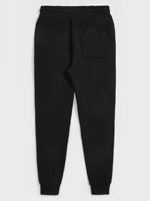 GENTILAND 男士腰部抽繩標語圖案衛褲 - 黑色 - 查看 2