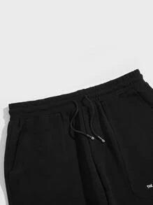 GENTILAND 男士腰部抽繩標語圖案衛褲 - 黑色 - 查看 4