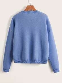 Muchica 撞色奶牛圖案落肩袖套頭毛衣 - 彩色 - 查看 2