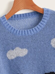 Muchica 撞色奶牛圖案落肩袖套頭毛衣 - 彩色 - 查看 4