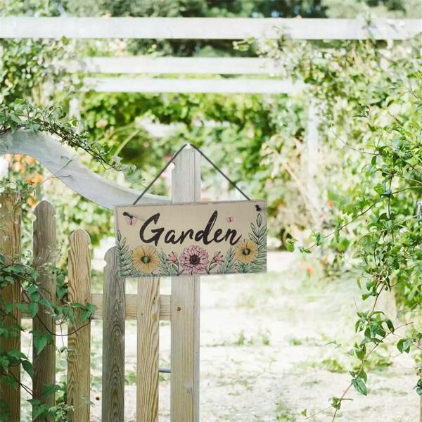 

1pc Letter Graphic Wooden Garden Sign, Multicolor
