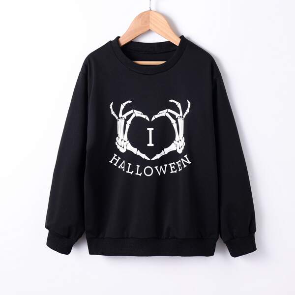 

Girls Halloween Skeleton Print Sweatshirt, Black