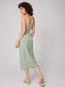 SHEIN BAE Bộ đồ hai mảnh nữ Hội Chữ thập Tách cao màu trơn Gợi cảm - Màu xanh Bạc hà - Xem 2