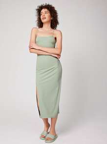 SHEIN BAE Bộ đồ hai mảnh nữ Hội Chữ thập Tách cao màu trơn Gợi cảm - Màu xanh Bạc hà - Xem 3