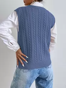Chiquease Cable Knit Sweater Vest Without Blouse - Dusty Blue - View 2