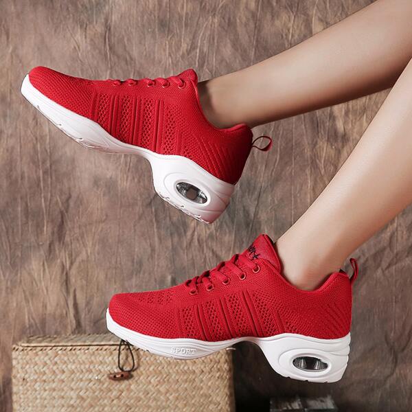 

Knit Detail Lace-up Front Running Shoes, Red