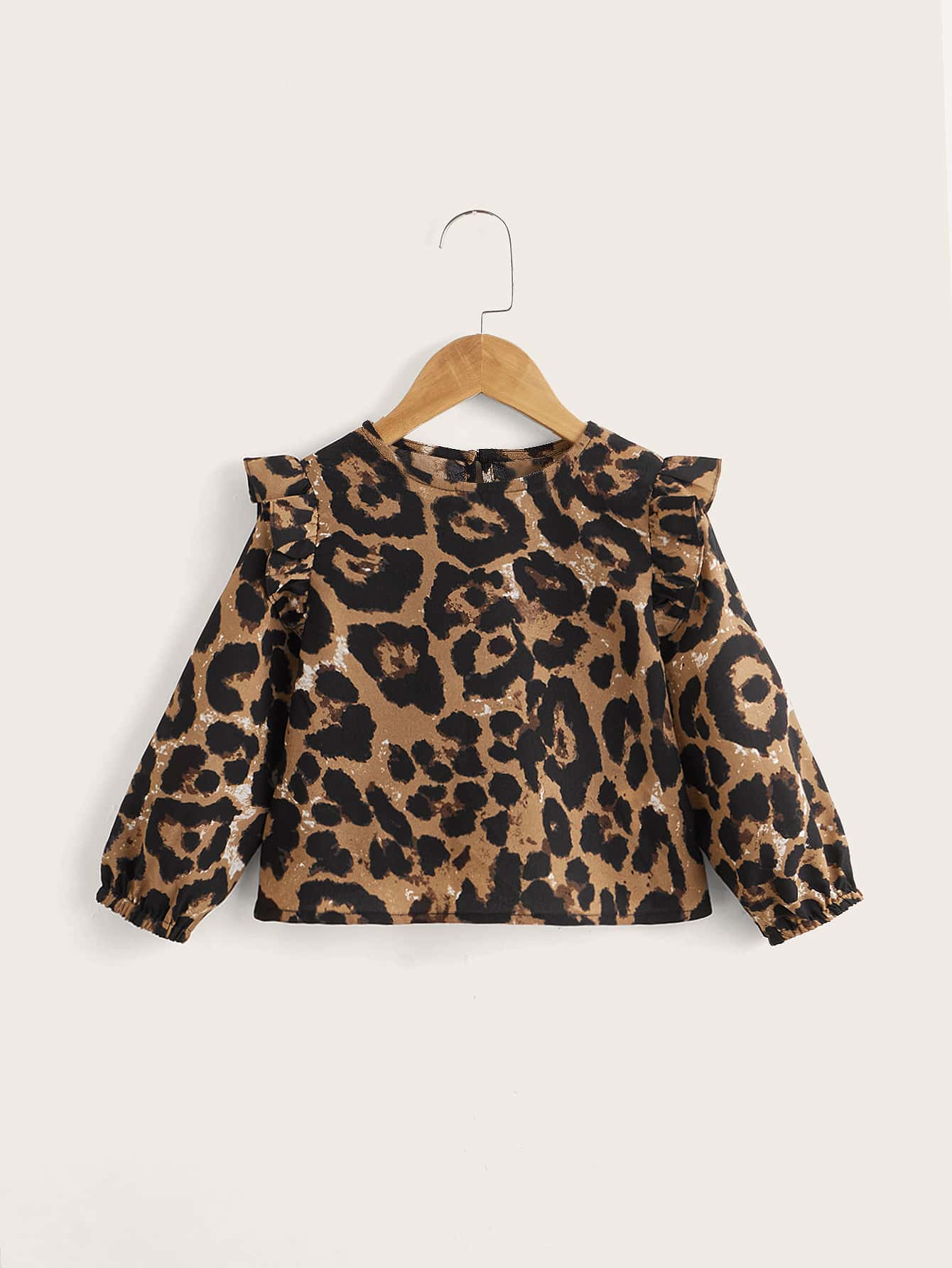SHEIN Niñitas Blusa con estampado de leopardo ribete con fruncido - Multicolor - Ver 1