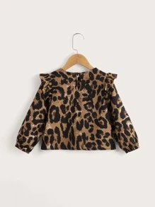 SHEIN Niñitas Blusa con estampado de leopardo ribete con fruncido - Multicolor - Ver 2