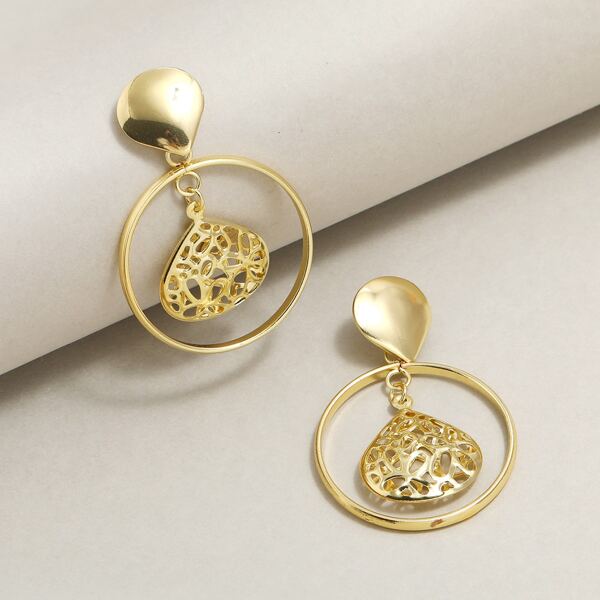 

Hollow Out Water Drop Earrings, Gold