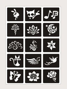 1sheet Animal Pattern Tattoo Stencil - Black - View 1