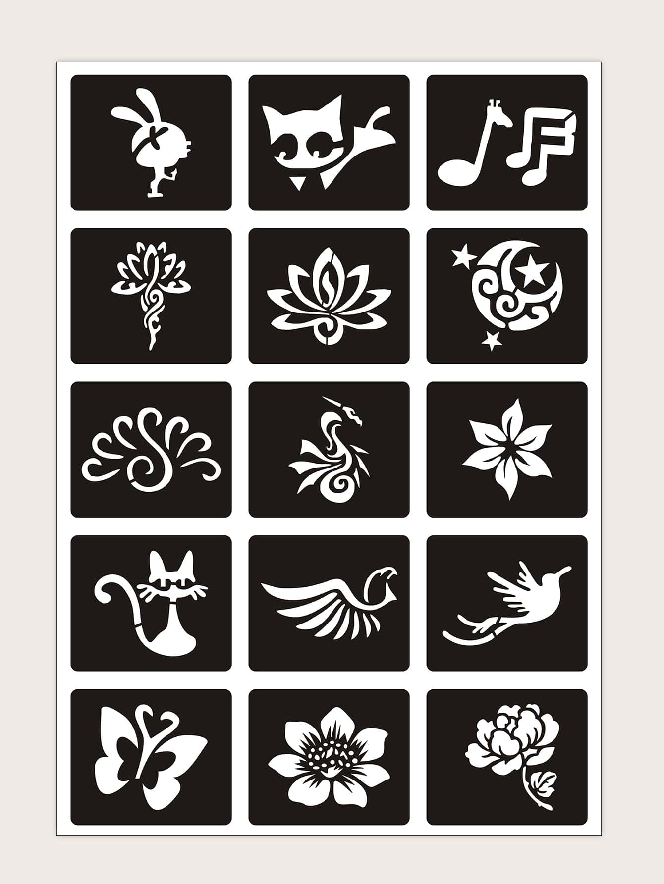 1sheet Animal Pattern Tattoo Stencil - Black - View 1
