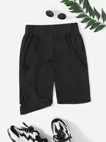 SHEIN EZwear Quần tất nữ Cắt ra màu trơn Giải trí - màu đen - Xem 1