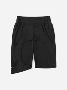 SHEIN EZwear Quần tất nữ Cắt ra màu trơn Giải trí - màu đen - Xem 3