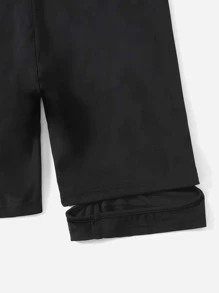 SHEIN EZwear Quần tất nữ Cắt ra màu trơn Giải trí - màu đen - Xem 4