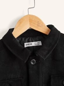 SHEIN Boys Flap Pocket Drop Shoulder Jacket - Black - View 3