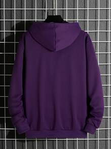 Manfinity Homme 男士素色袋鼠口袋抽繩連帽衫 - 紫色 - 查看 2