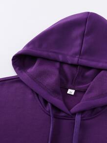 Manfinity Homme 男士素色袋鼠口袋抽繩連帽衫 - 紫色 - 查看 3