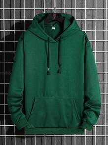 Manfinity Homme Hombres Capucha unicolor con bolsillo de canguro con cordón - Verde - Ver 1