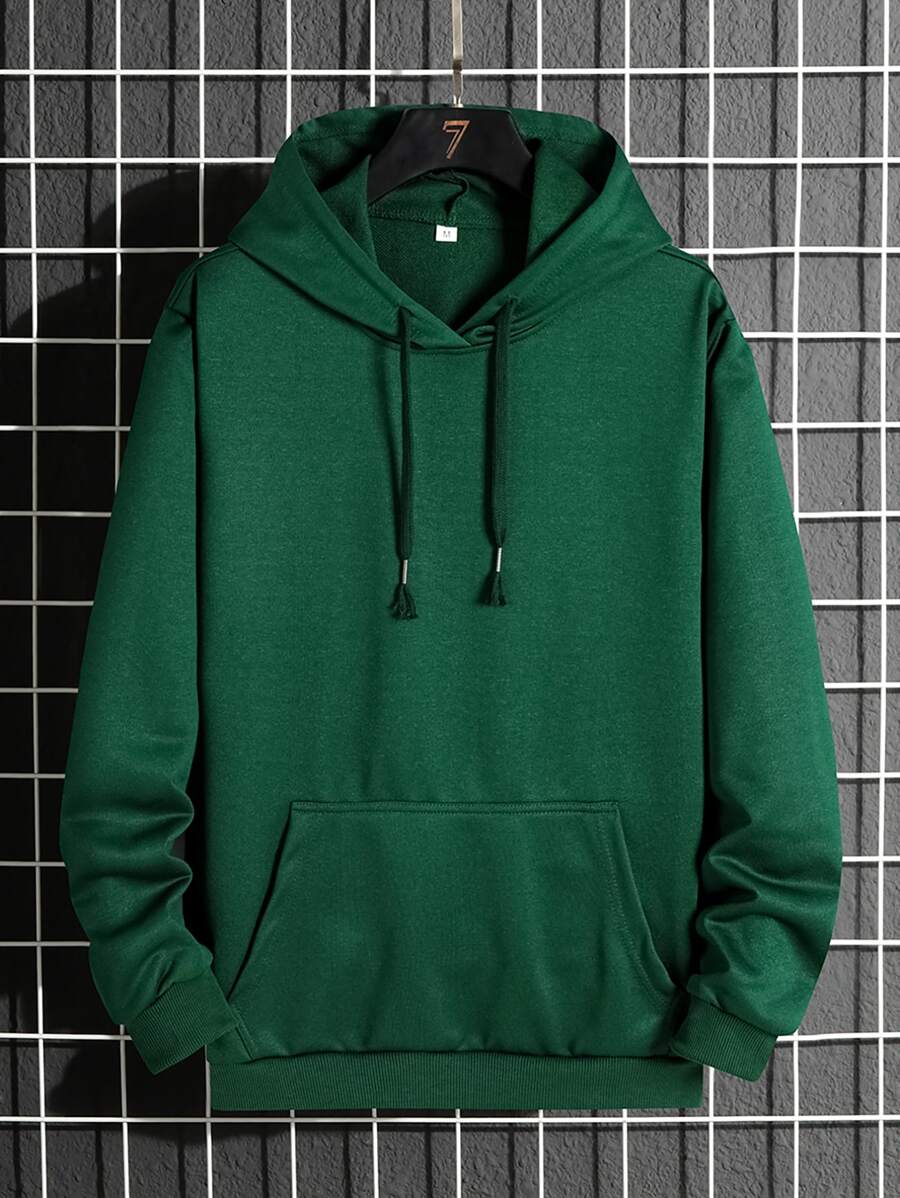 Manfinity Homme Hombres Capucha unicolor con bolsillo de canguro con cordón - Verde - Ver 1