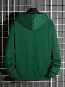 Manfinity Homme Hombres Capucha unicolor con bolsillo de canguro con cordón - Verde - Ver 2