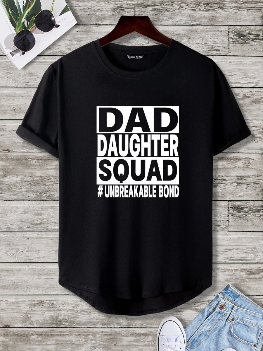 Manfinity Homme Men T-Shirts Fit Crew Neck Short Sleeve Slogan Tee Letter Graphic Casual Summer Polyester - Black - View 1