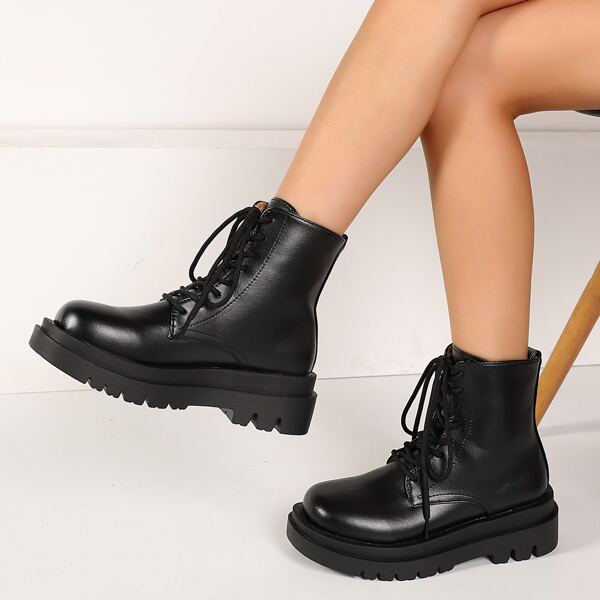 

Minimalist Lace-up Front Combat Boots, Black