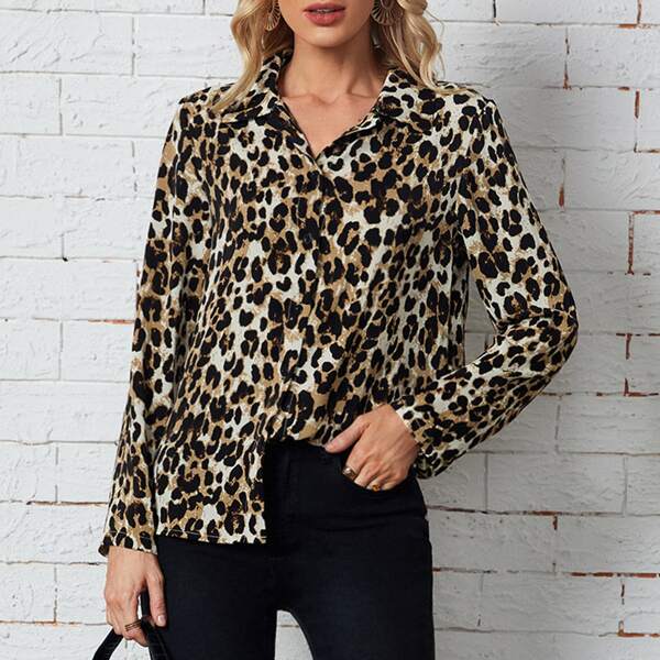 

Leopard Button Front Blouse, Multicolor