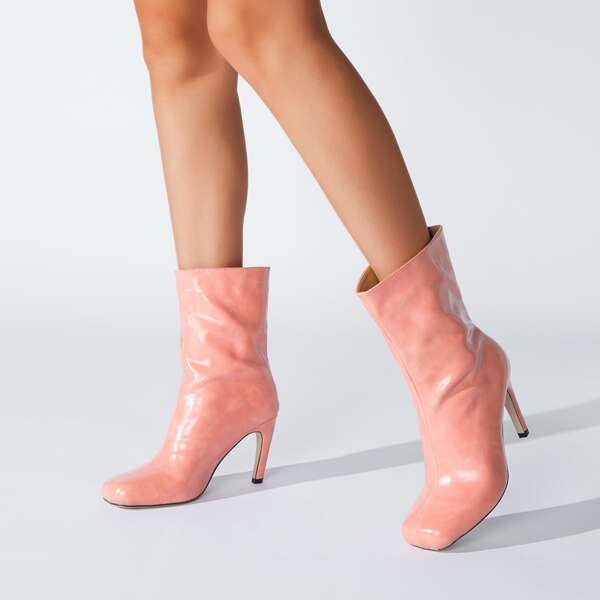 

Square Toe Stiletto Mid Calf Boots, Pink