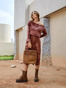 SHEIN VCAY Slits Binda Färgämne Elegant Tvådelad Outfit - Redwood - Visa 5