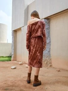 SHEIN VCAY Slits Binda Färgämne Elegant Tvådelad Outfit - Redwood - Visa 2