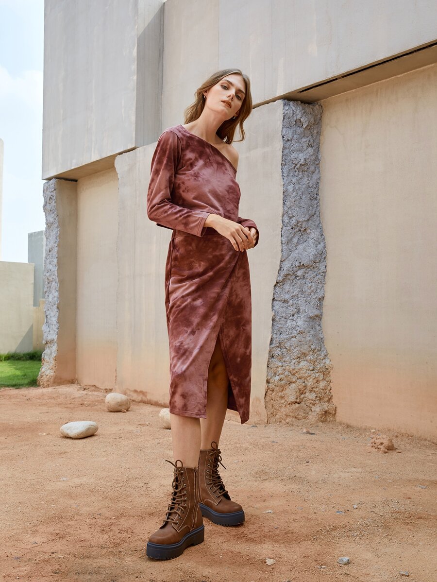 SHEIN VCAY Slits Binda Färgämne Elegant Tvådelad Outfit - Redwood - Visa 1