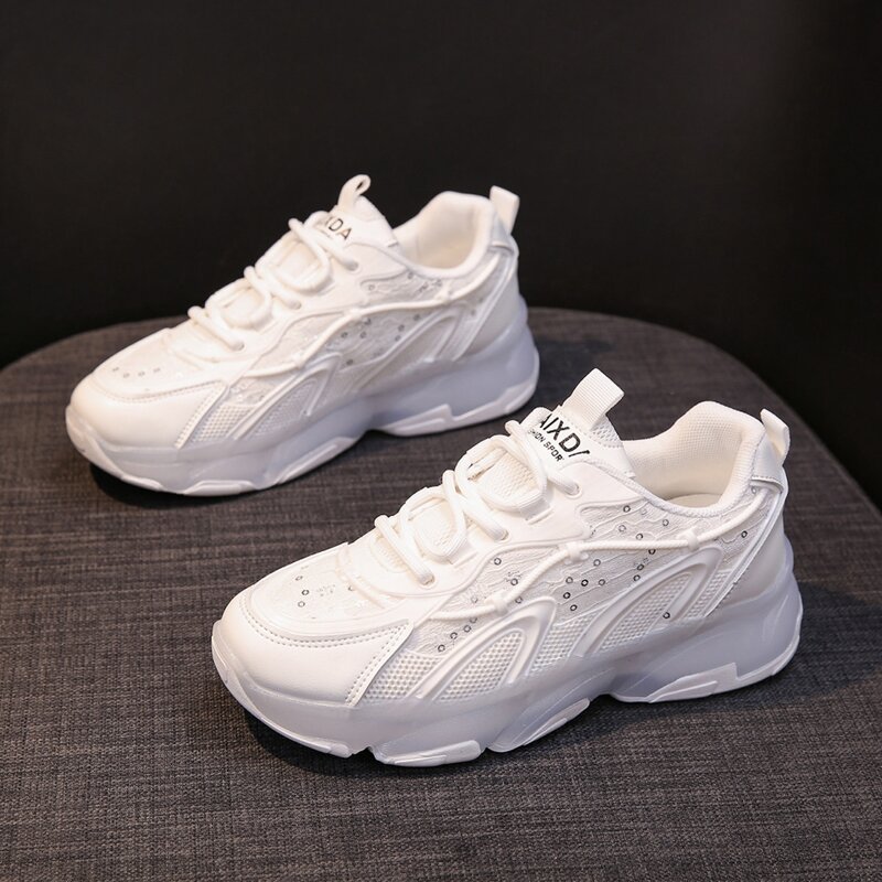 

Lace Up Front Mesh Panel Sneakers, White
