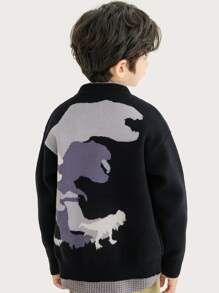Niños Cárdigan con patrón de dinosaurio de hombros caídos - Negro - Ver 1