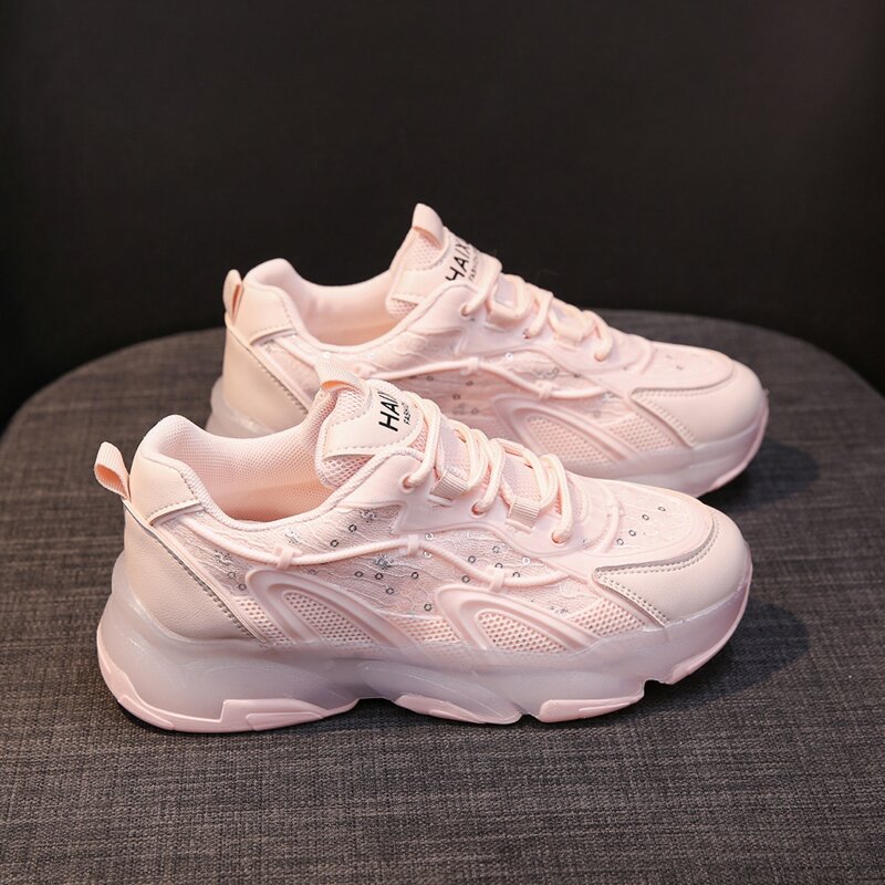 

Lace Up Front Mesh Panel Sneakers, Pink