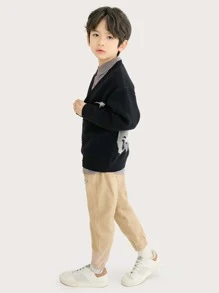 Niños Cárdigan con patrón de dinosaurio de hombros caídos - Negro - Ver 7