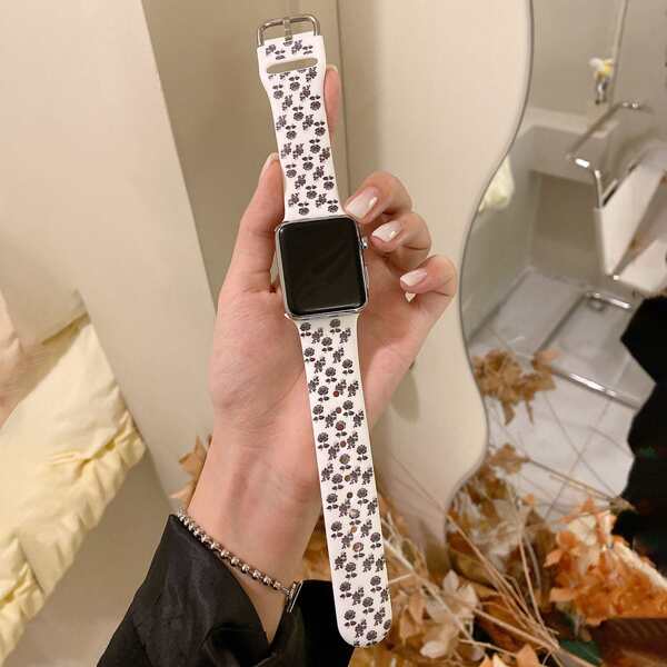 

Ремешок для часов iWatch с цветочным узором, Черный и белый