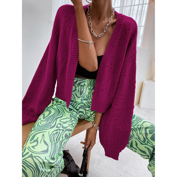 

Open Front Bishop Sleeve Cardigan, Purple