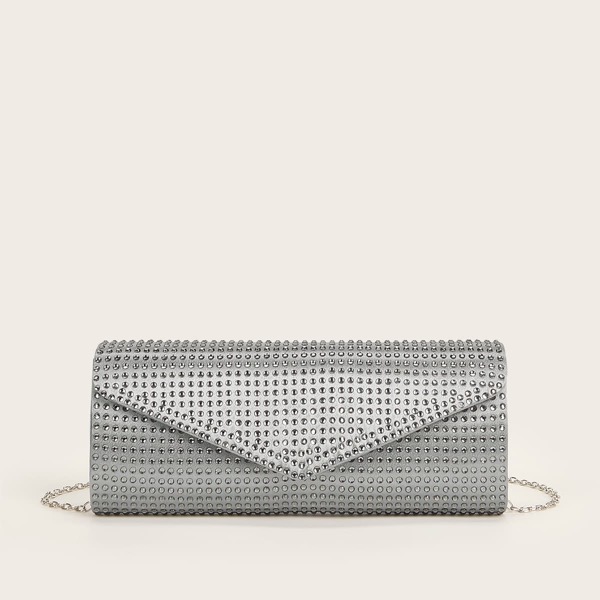 

Rhinestone Decor Clutch Bag, Grey