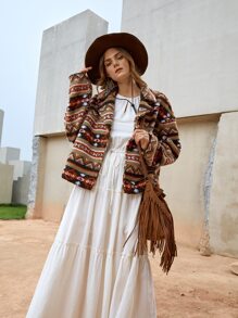 SHEIN Geo Print Drop Shoulder Fleece Jacket - Multicolor - View 2