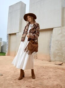 SHEIN Geo Print Drop Shoulder Fleece Jacket - Multicolor - View 3