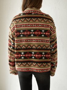 SHEIN Geo Print Drop Shoulder Fleece Jacket - Multicolor - View 4