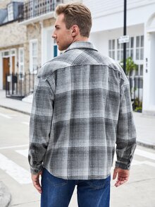 Manfinity Men Tartan Print Drop Shoulder Flap Pocket Jacket - Multicolor - View 2