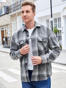 Manfinity Men Tartan Print Drop Shoulder Flap Pocket Jacket - Multicolor - View 3