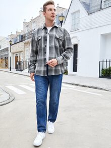 Manfinity Men Tartan Print Drop Shoulder Flap Pocket Jacket - Multicolor - View 5
