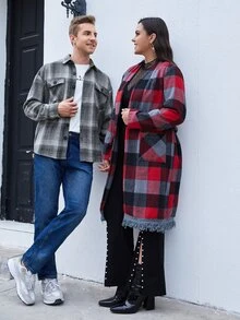 Manfinity Men Tartan Print Drop Shoulder Flap Pocket Jacket - Multicolor - View 6