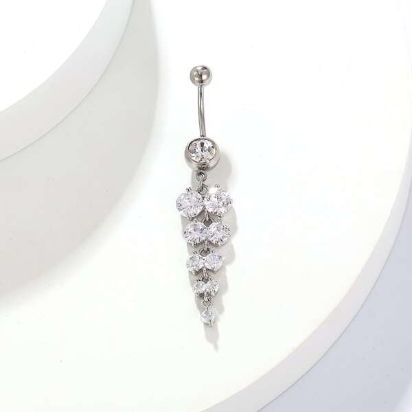 

Zircon Decor Navel Belly Ring, Silver