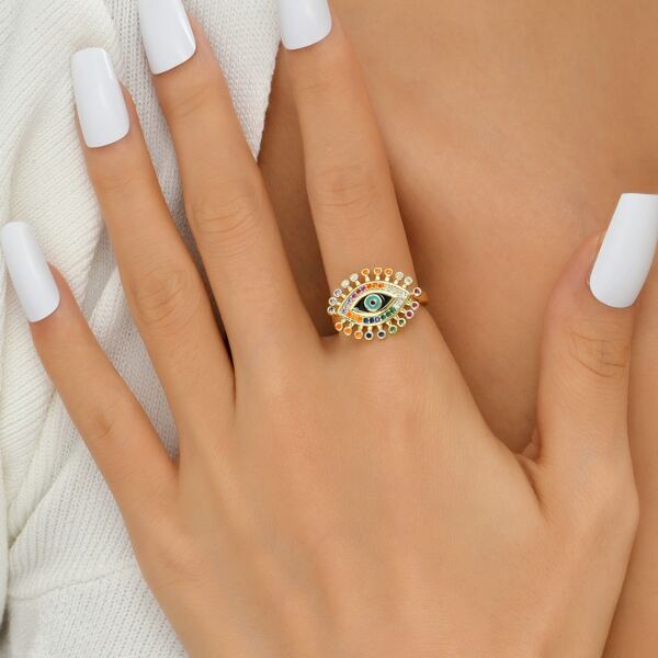 

18K Gold Plated Zircon Decor Ring, Multicolor